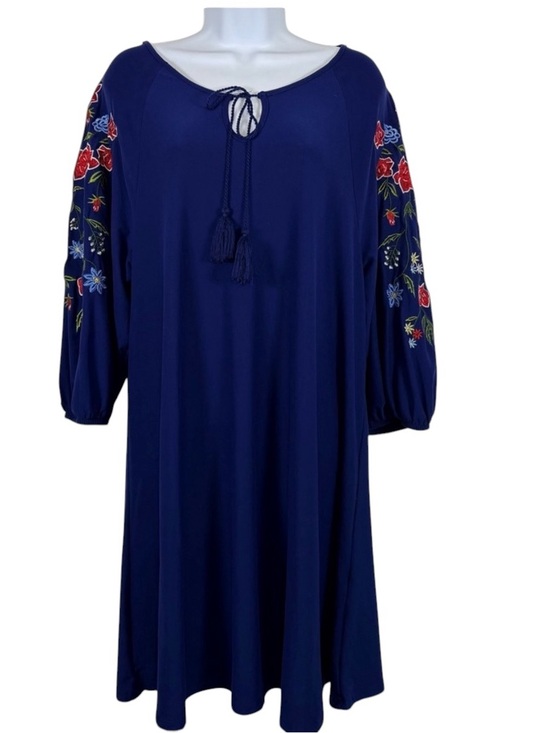 Allison Brittney Dresses & Skirts - Alison Brittney Navy Blue Embroidered Sleeve Boho Dress Size L